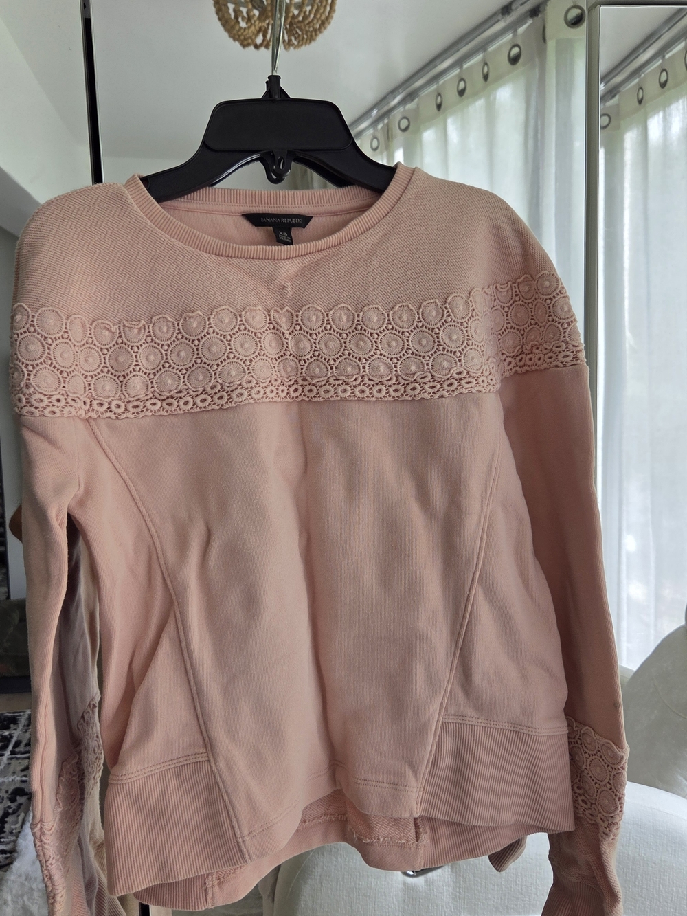 Banana republic Pink Lace-Trim Crewneck Sweater